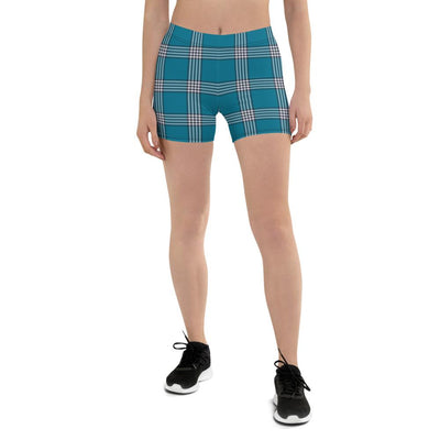 Teal Black Check Plaid Pattern Women's Shorts - kayzers