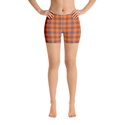 Orange Checks Plaid Pattern Women's Shorts - kayzers