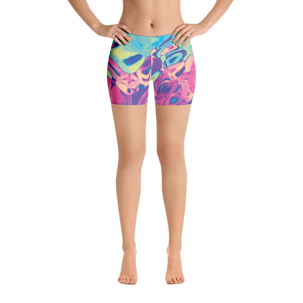 Abstract Holographic Iridescence Ombre Paint Splash Women's Shorts - kayzers