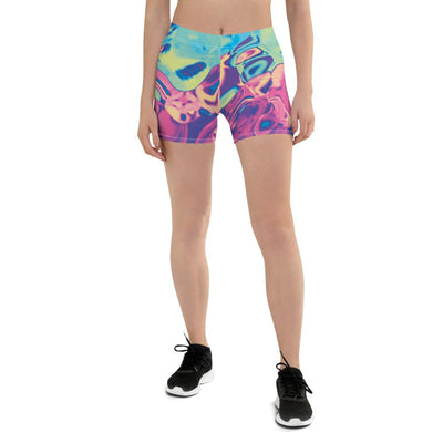 Abstract Holographic Iridescence Ombre Paint Splash Women's Shorts - kayzers