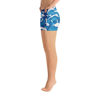 Japanese Kanagawa Blue Waves Tsunami Beach Women's Shorts - kayzers