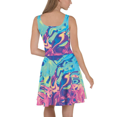 Colorful Holographic Iridescent Skater Dress - kayzers