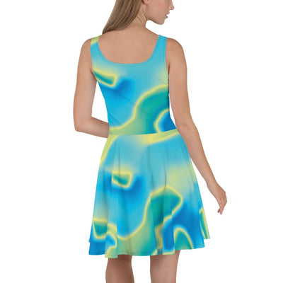 Blue Mint Green Holographic Iridescence Print Skater Dress - kayzers