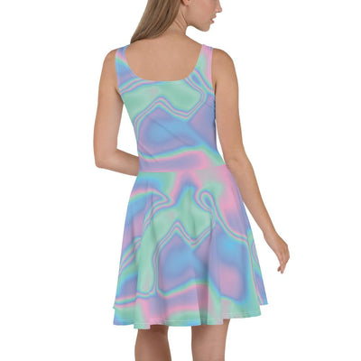 Pink Blue Holographic Iridescence Skater Dress - kayzers