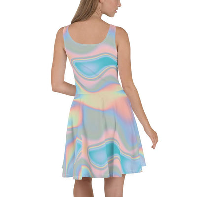 Blue Holographic Iridescence Skater Dress - kayzers