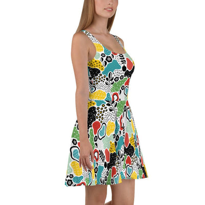 Nature Colorful Clouds Trees Plants Mountain Doodle Women's Skater Dress - kayzers
