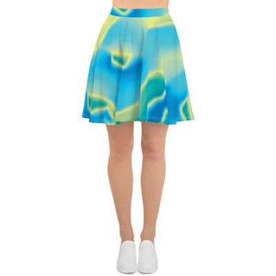 Mint Green Blue Holographic Iridescence Print Skater Skirt - kayzers
