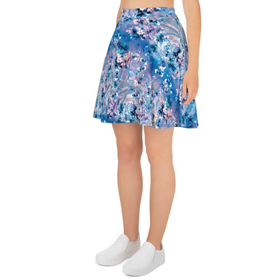 Purple Blue Paisley Floral Skater Skirt - kayzers