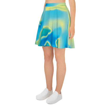 Mint Green Blue Holographic Iridescence Print Skater Skirt - kayzers