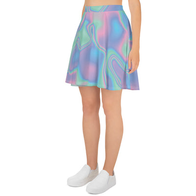Pink Blue Holographic Iridescence Skater Skirt - kayzers