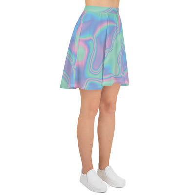 Pink Blue Holographic Iridescence Skater Skirt - kayzers