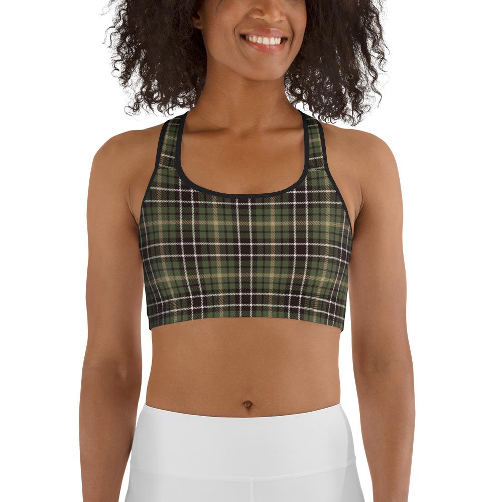 Dark Green Checks Plaid Pattern Women's Sports bra - kayzers