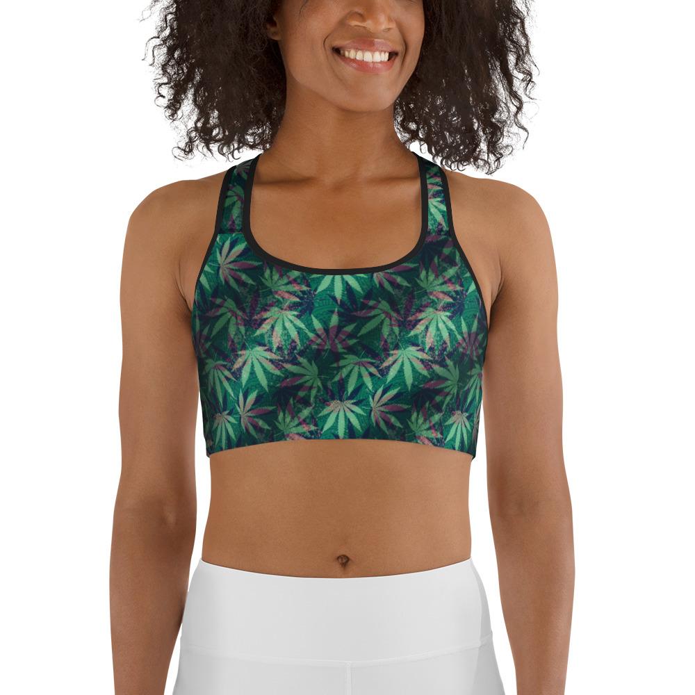 Weed Hemp Marijuana Cannabis Leaf Leaves Pattern Sports Bra A001 - kayzers