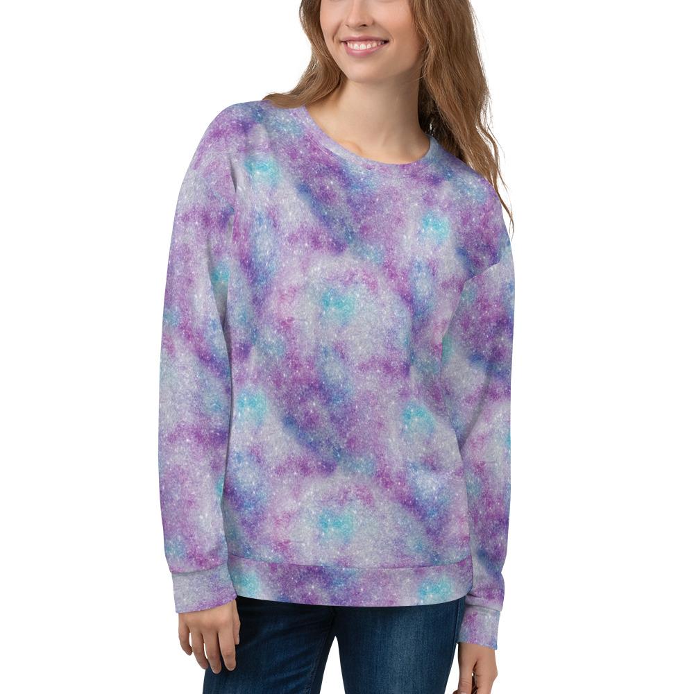 White Blue Purple Glittery Glitter Galactic Galaxy Mess Unisex Sweatshirt - kayzers