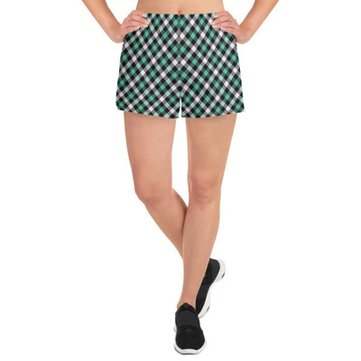 Jade Green Checks Plaid Pattern Women's Athletic Short Shorts - kayzers