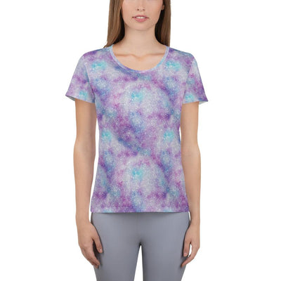 White Blue Purple Glittery Glitter Galactic Galaxy Mess Women's Athletic T-shirt - kayzers