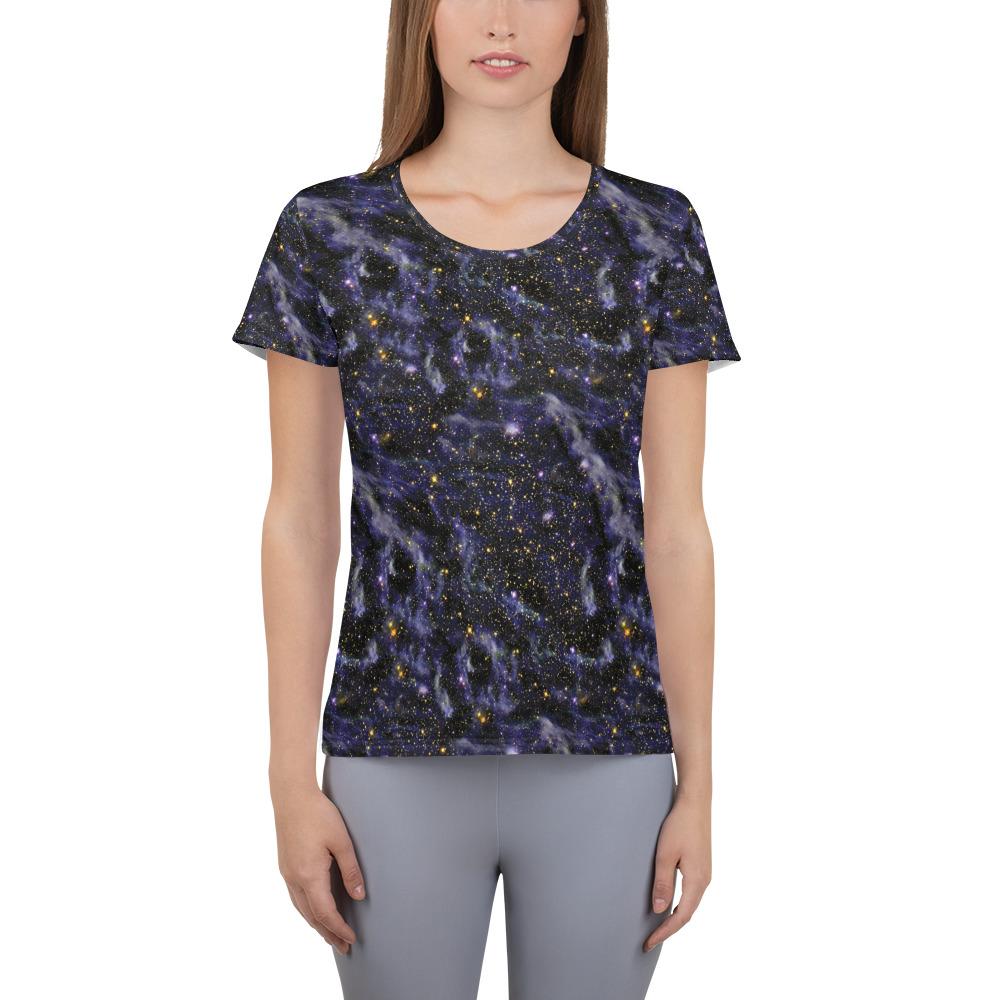 Blue Blaze Galaxy Space Clouds Stars Print Women's Athletic T-shirt - kayzers