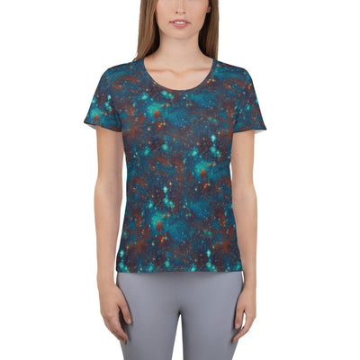 Blue Sky Galaxy Stars Space Abstract Clouds Print Women's Athletic T-shirt - kayzers