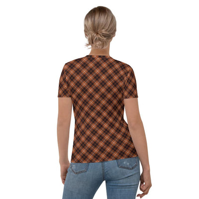 Black Brown Checks Plaid Pattern Women's T-shirt - kayzers