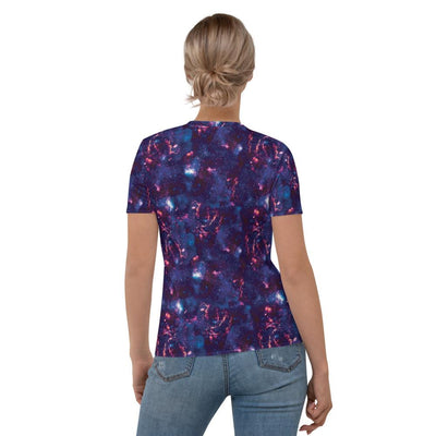 Purple Blue Abstract Alien Galaxy Print Women's T-shirt - kayzers
