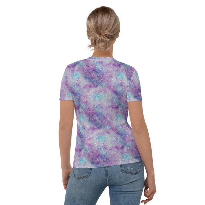 White Blue Purple Glittery Glitter Galactic Galaxy Mess Women's T-shirt - kayzers