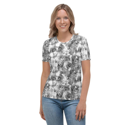 Black Grey Abstract Galaxy Marble Texture Print Women's T-shirt - kayzers