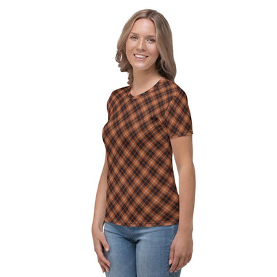 Black Brown Checks Plaid Pattern Women's T-shirt - kayzers