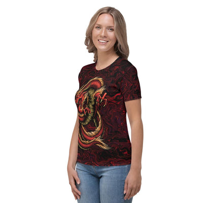 3D Red Dragon On Lava Women's T-shirt - kayzers