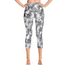 Black Grey Abstract Galaxy Marble Texture Print Women's Yoga Capri Leggings, High Waist Stretchable Yoga Capri Leggings - kayzers