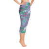 Purple Green Oriental Japanese Waves Floral Yoga Capri Leggings - kayzers