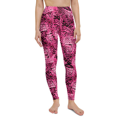 Pink Animal Print Yoga Leggings, Pink Leopard Print Leggings