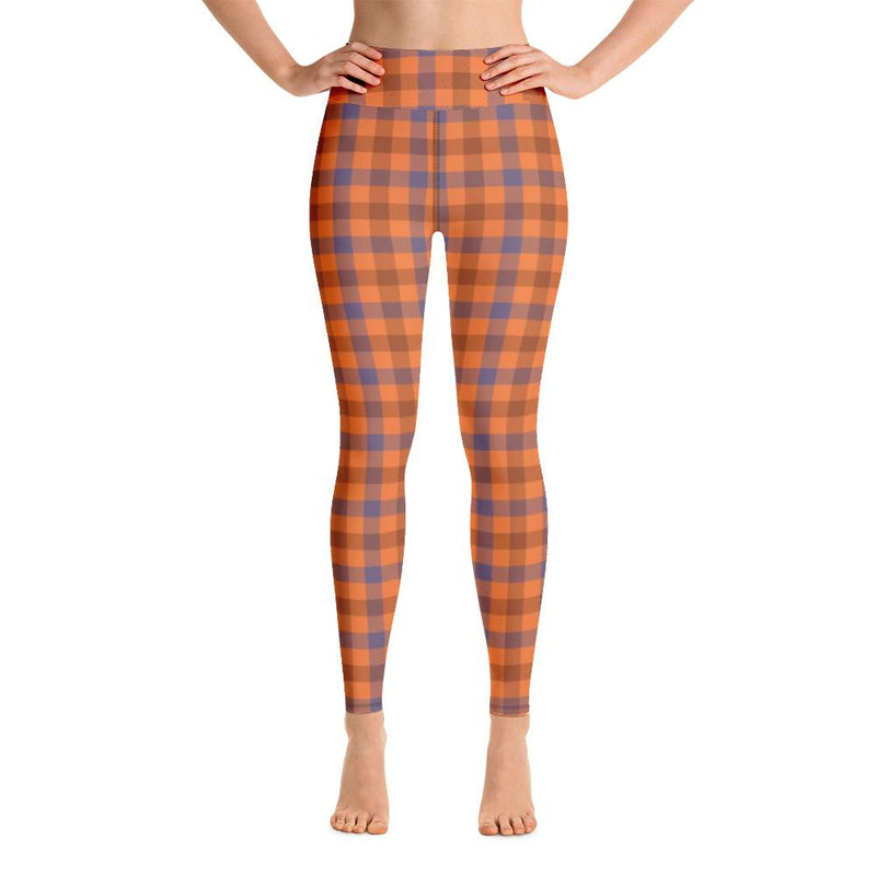 Orange Check Plaid Pattern Women's Leggings - kayzers