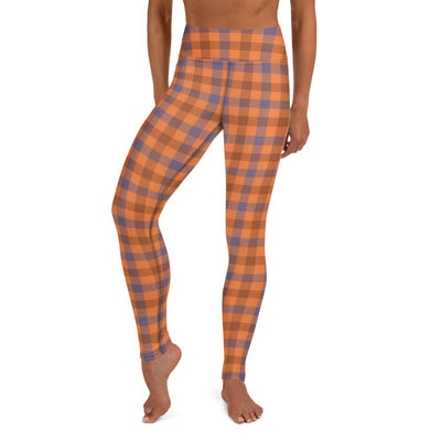 Orange Check Plaid Pattern Women's Leggings - kayzers