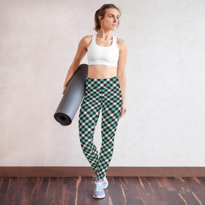 Jade Green Checks Plaid Pattern Women's Yoga Leggings - kayzers