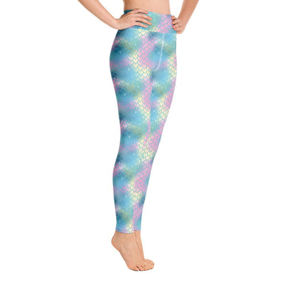 Mermaid Scales Yoga Leggings, Mermaid Scales Ombre Iridescence Yoga High Waist Workout Leggings - kayzers