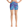 Blue Purple Glitter Galaxy Women's Yoga Shorts, High Waist Galaxy Shorts - kayzers