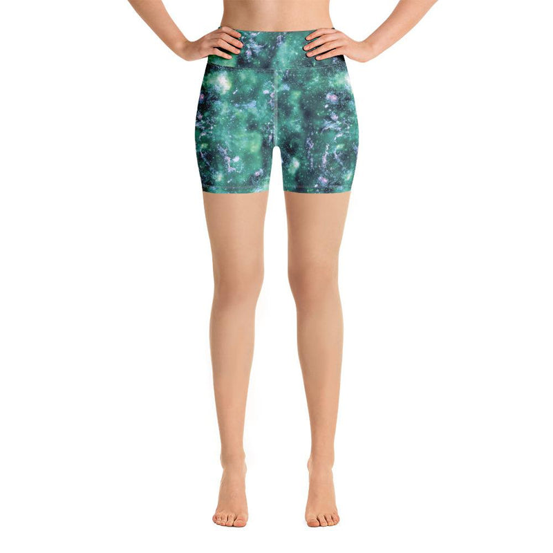 Faded Green Abstract Galaxy Alien Universe Marble Women's Athletic Yoga Shorts - kayzers