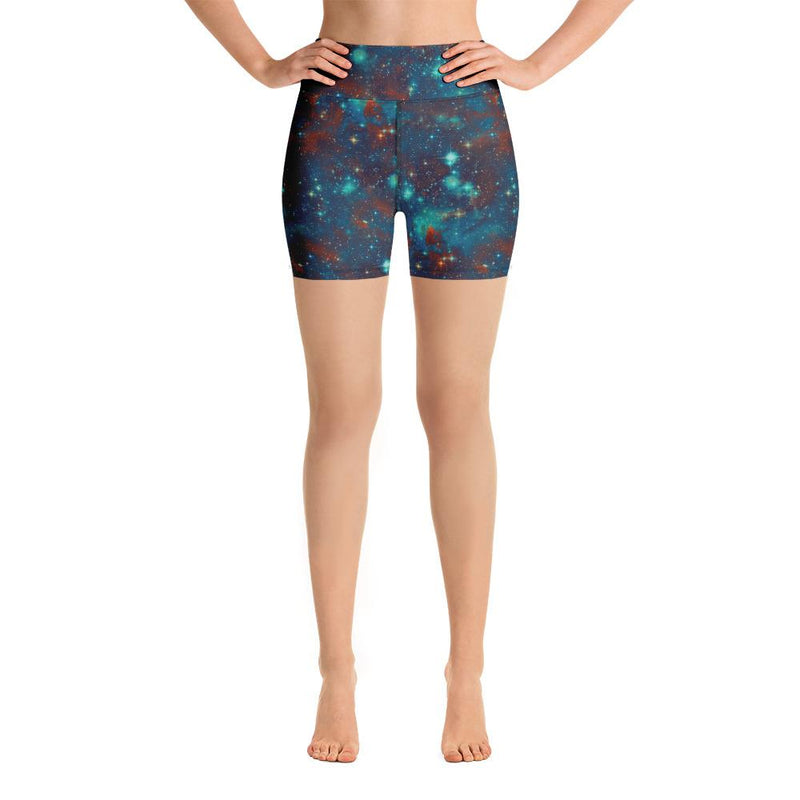 Blue Sky Galaxy Stars Space Abstract Clouds Print Women's Yoga Shorts - kayzers