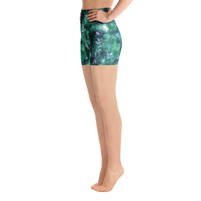 Faded Green Abstract Galaxy Alien Universe Marble Women's Athletic Yoga Shorts - kayzers