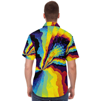 Colorful Psychedelic Rainbow Pinch Swirl Trippy Men's Short Sleeve Button Down Shirt - kayzers