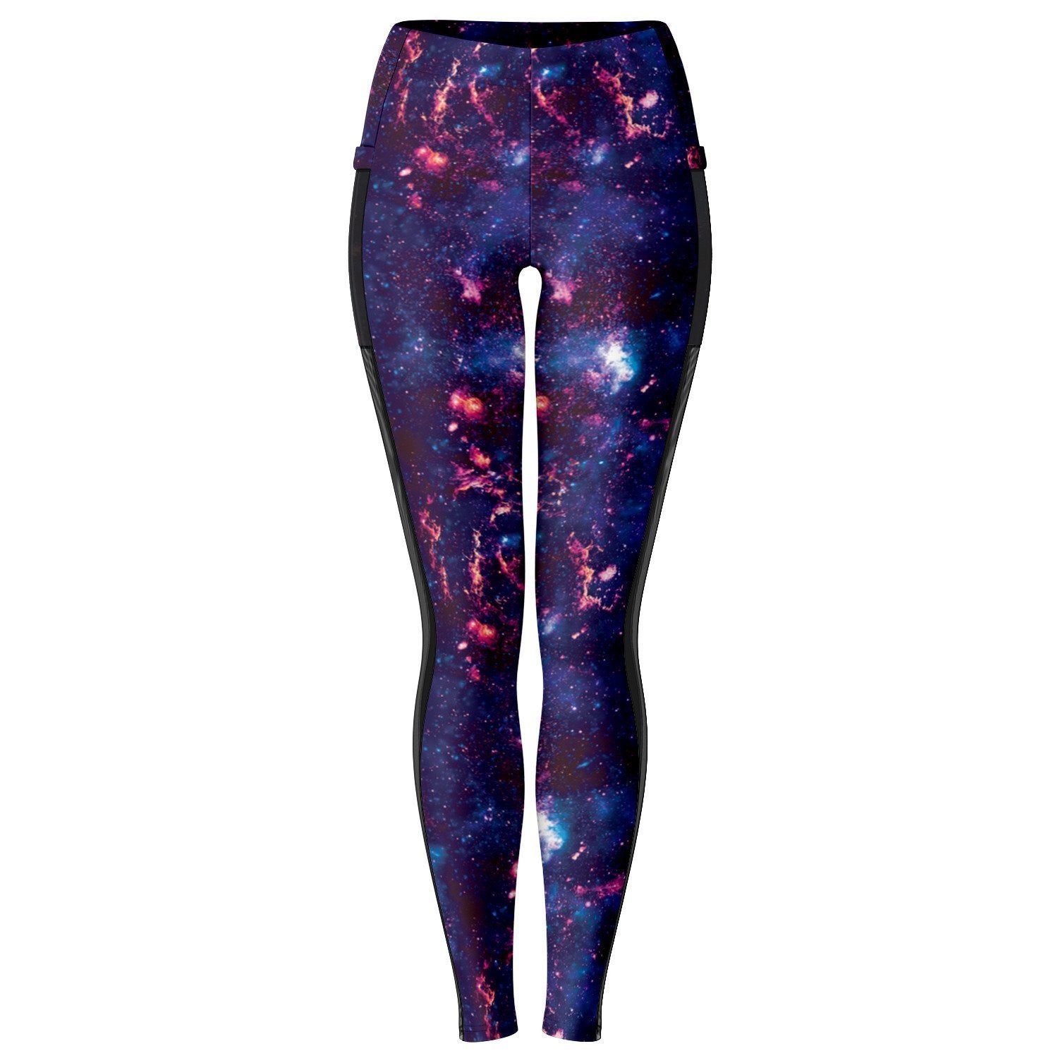 Purple Blue Abstract Alien Galaxy Print Mesh Pocket Leggings, L