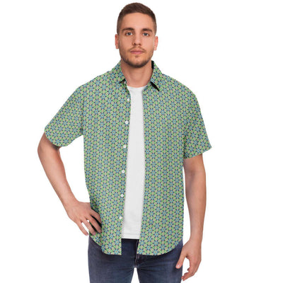 Colorful Geometric Floral Print Men's Short Sleeve Button Down Shirt - kayzers