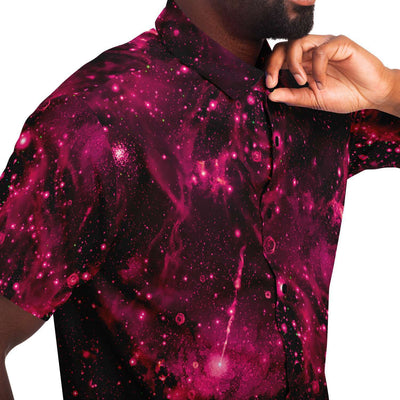 Pink Galaxy Comet Star Men's Button Down Shirt - kayzers