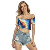 Abstract Marble Print Women's Off-Shoulder Blouse