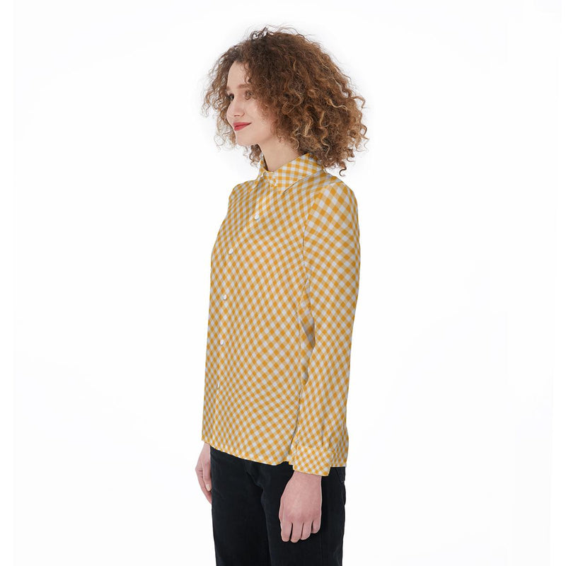 Yellow White Checks Plaid Pattern Print Women's Shirt