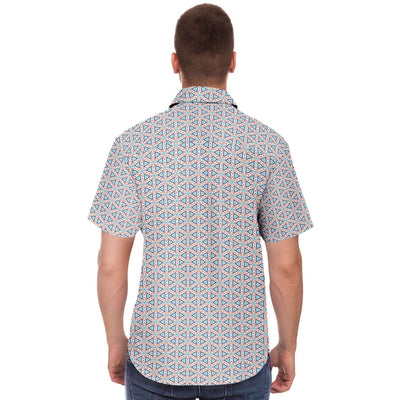 Geometric Floral Print Men's Short Sleeve Button Down Shirt - kayzers