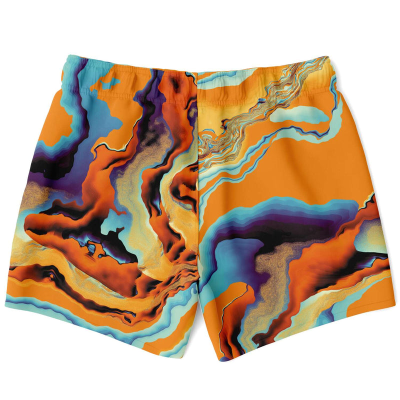 Orange Marble Psychedelic Glitch Synth Waves Swim Trunks, Swim Shorts, Surf Shorts - kayzers