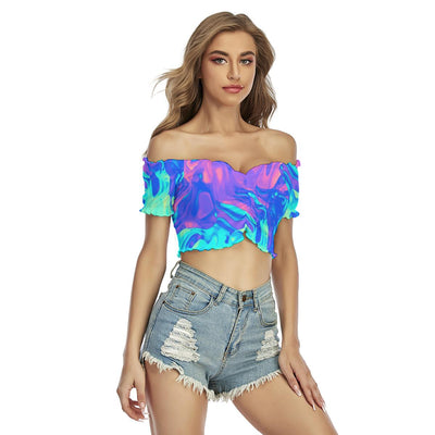 Abstract Colorful Paint Print Women's Off-Shoulder Blouse