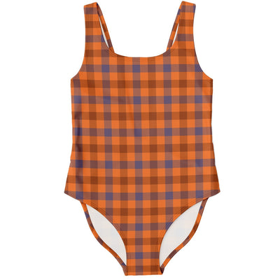 Orange Checks Plaid Pattern Women's One Piece Swimsuit - kayzers