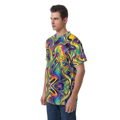 Liquid Velvet T-shirt,  Psychedelic Trippy Swirls Waves Abstract Paint Print Men's Velvet T-shirt